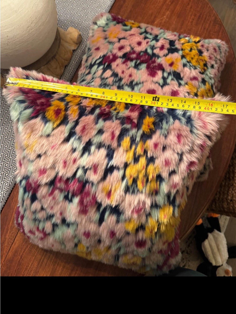 Pair of Anthropologie Faux-Fur Floral Jacquard Pillows - Picture 6 of 7